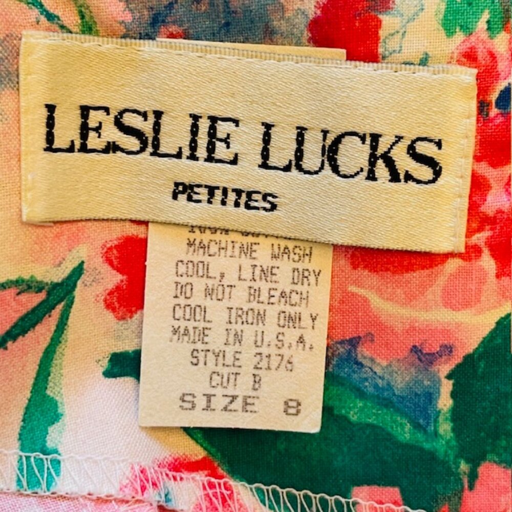Vintage Leslie Lucks Petite Floral Cottagecore Dress Fit & Flare Bows 80's Small - Picture 7 of 8